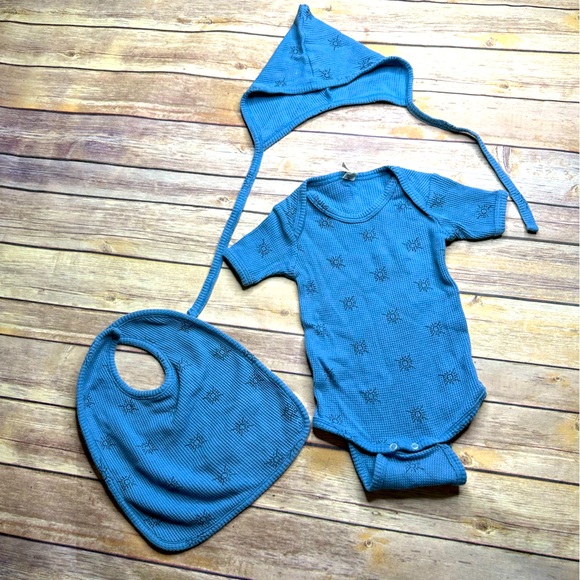 kate quinn Other - Kate Quinn KW Blue Night Tiny Suns Organic Cotton Thermal Bodysuit Bonnet Bib